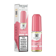 Bar Juice 5000 e-liquid in a pink dispenser bottle with a white label, indicating strawberry flavor and product details.